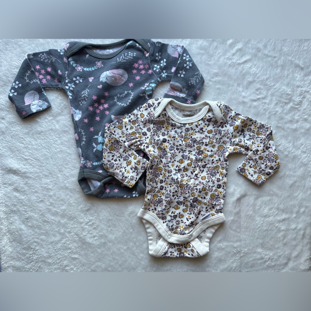 Carter's Cream and Charcoal Floral Long-Sleeve Onesies